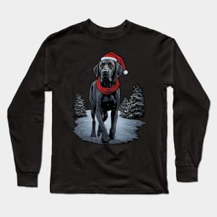 Cute Great Dane Christmas Lights Santa Hat Xmas Pajama Long Sleeve T-Shirt